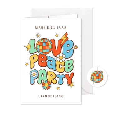Uitnodiging thema party groovy funky flower power disco